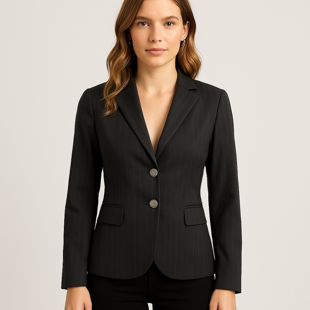 Tristan tailored black pinstripe blazer fitted career jacket classic office chic